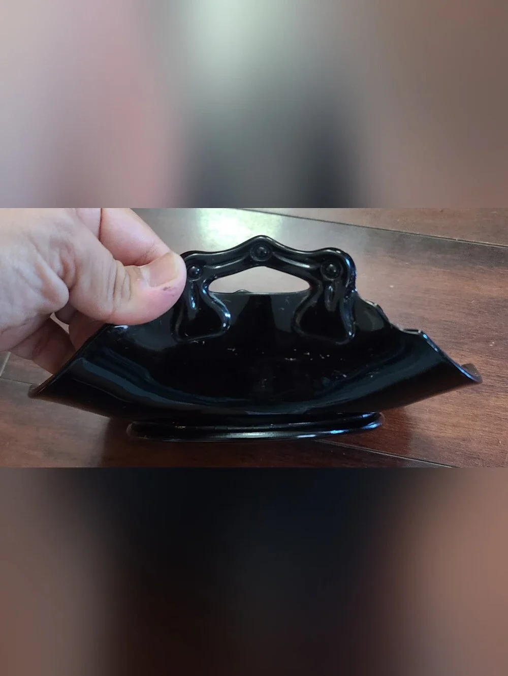 Vtg LE Smith Black Amethyst Glass Bonbon Dish Art Deco Sterling Silver...